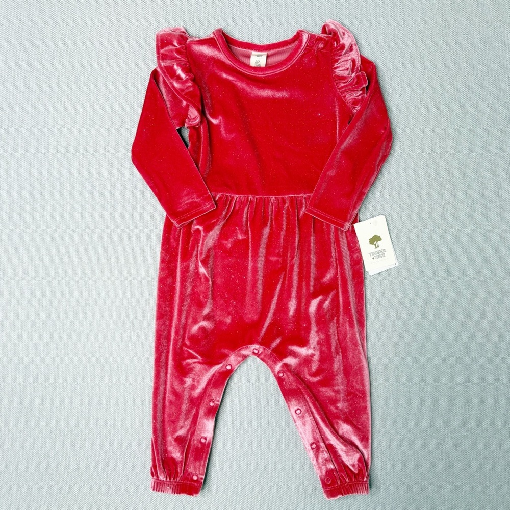 Tucker + Tate Pink Glitter Romper Velour Velvet 12 Months NWT